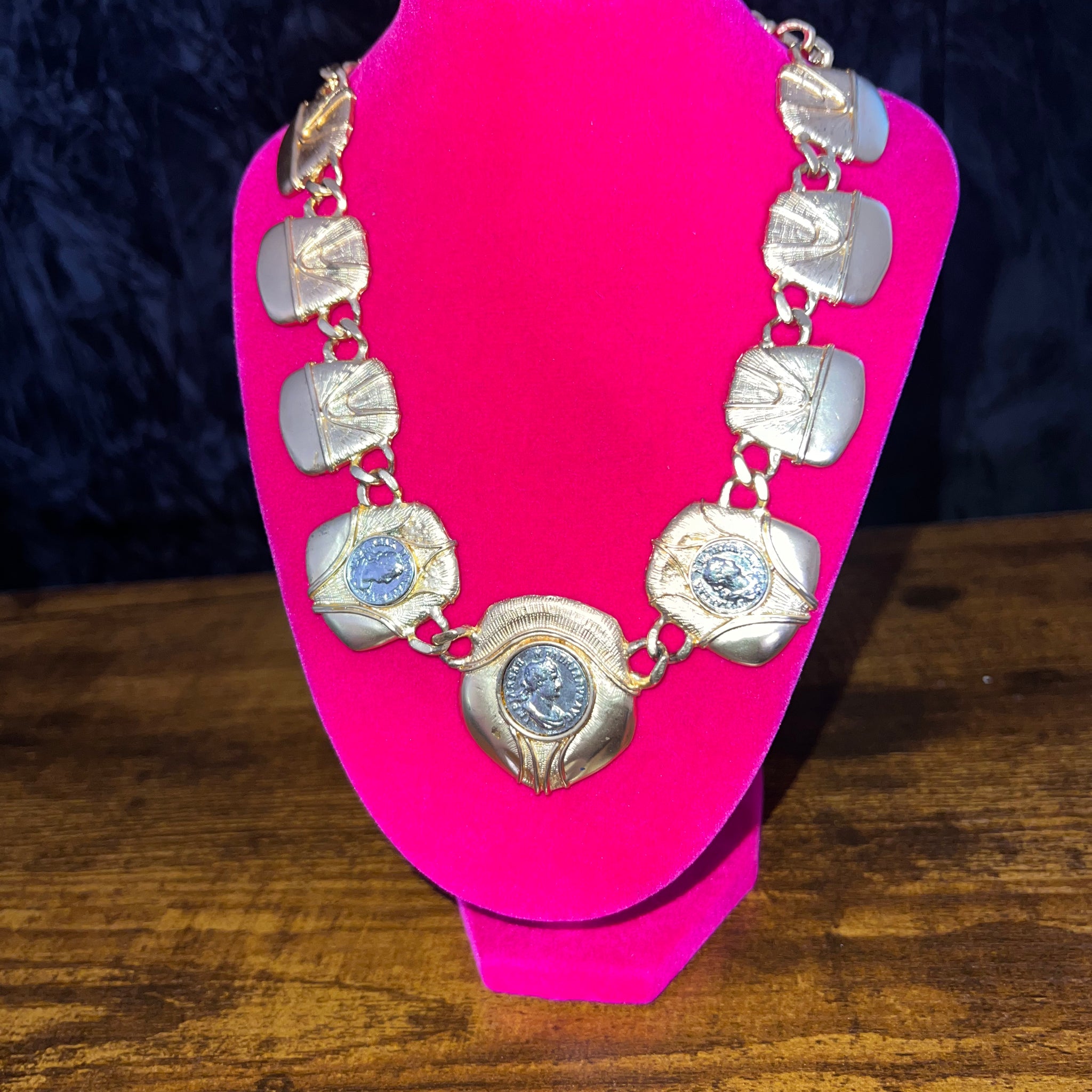 Vintage Gold Coin Medallion Statement Necklace