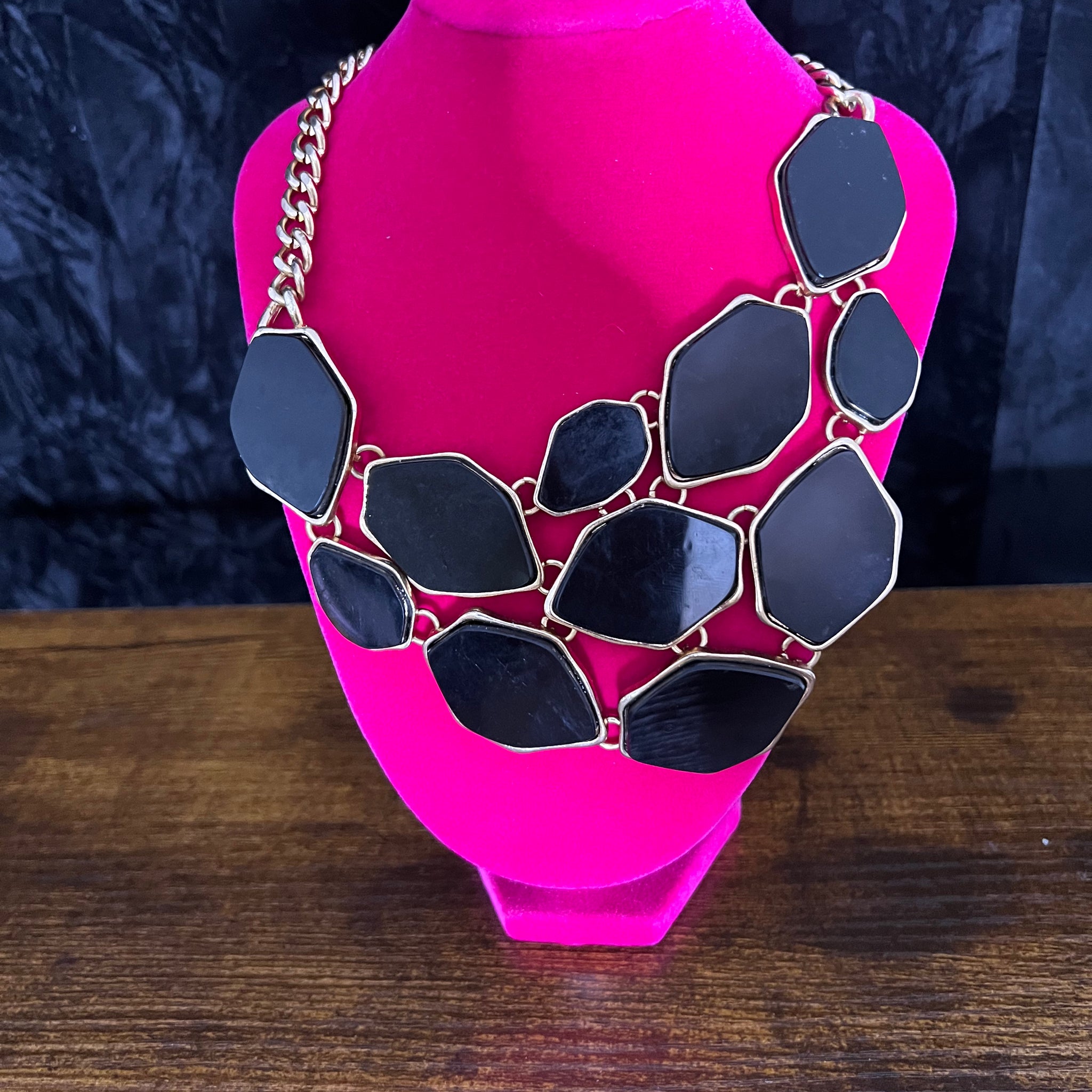Black Geometric Cluster Statement Necklace