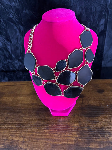 Black Geometric Cluster Statement Necklace